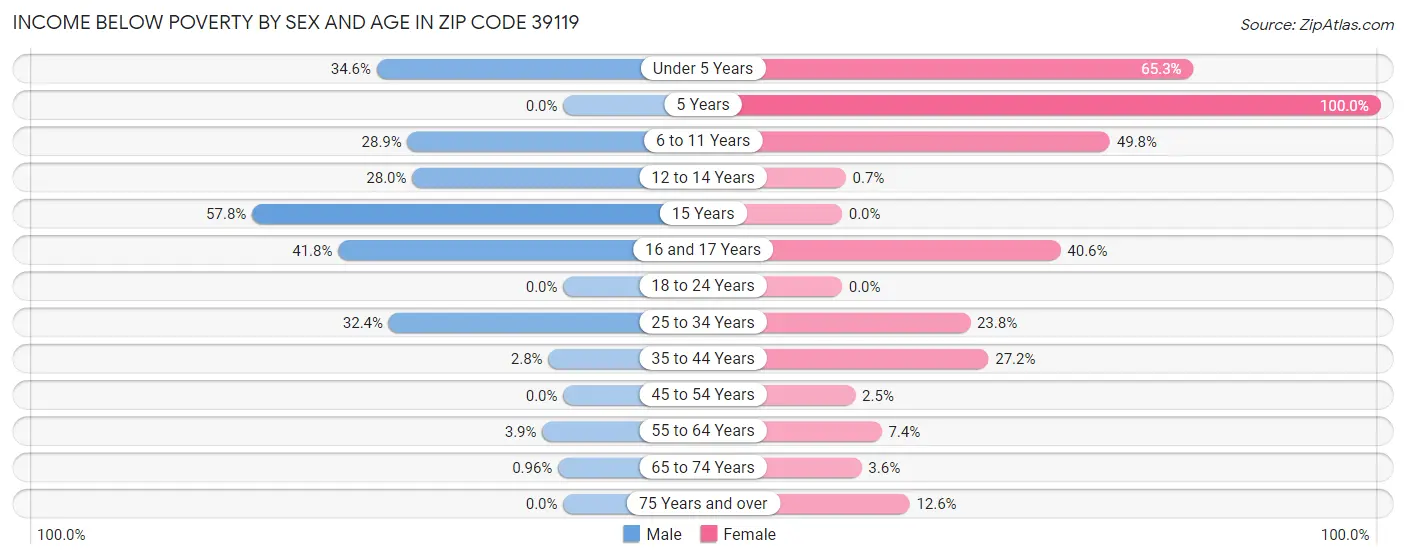 Income Below Poverty by Sex and Age in Zip Code 39119
