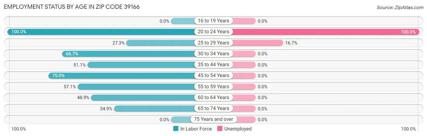 Employment Status by Age in Zip Code 39166