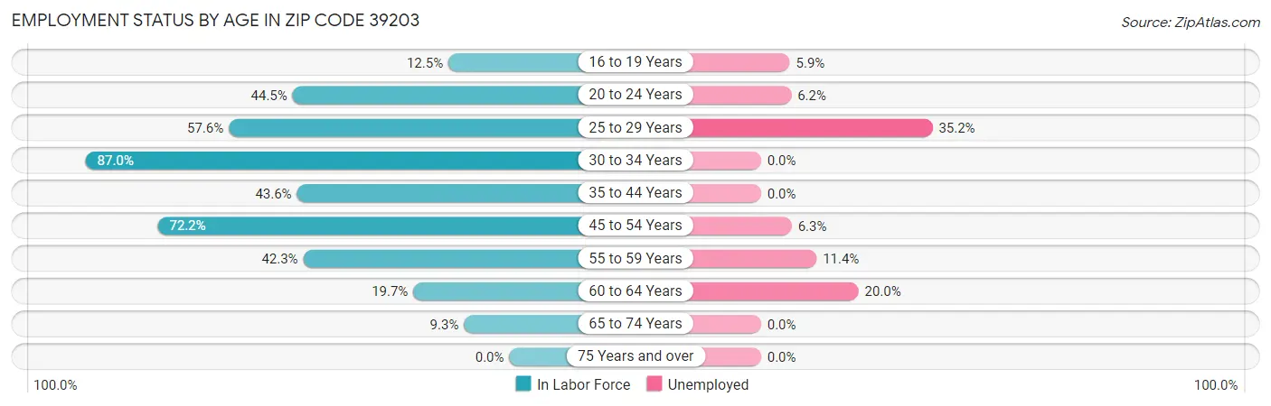 Employment Status by Age in Zip Code 39203