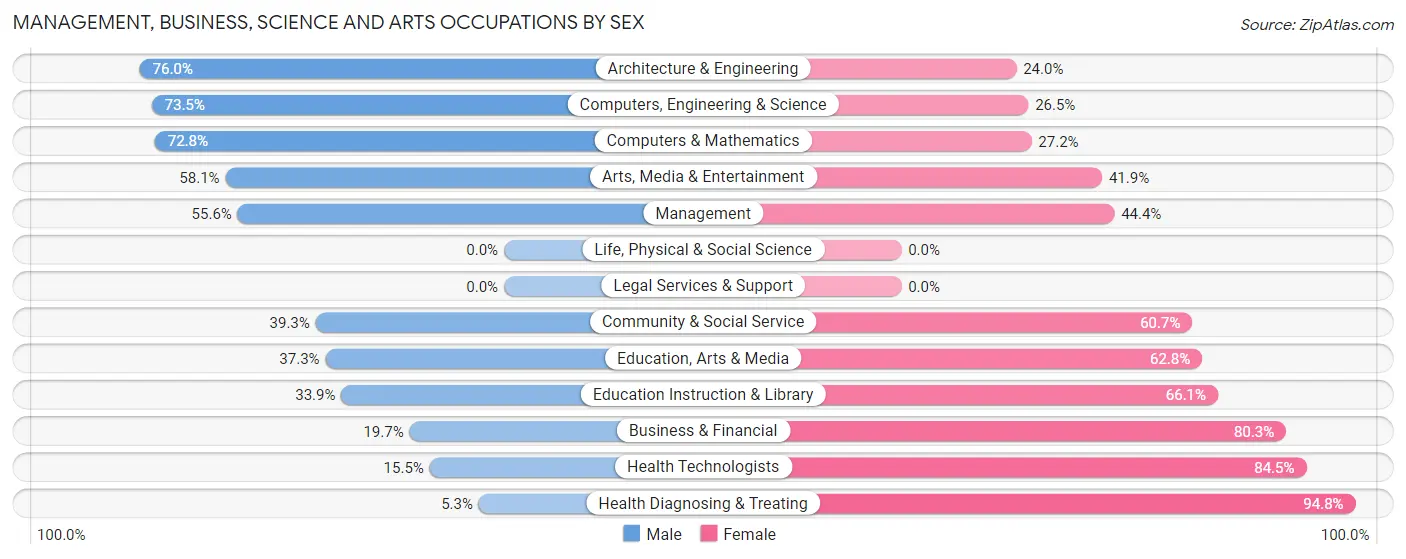 Management, Business, Science and Arts Occupations by Sex in Zip Code 39563