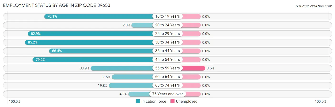 Employment Status by Age in Zip Code 39653