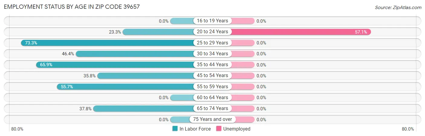 Employment Status by Age in Zip Code 39657