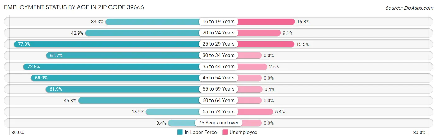 Employment Status by Age in Zip Code 39666