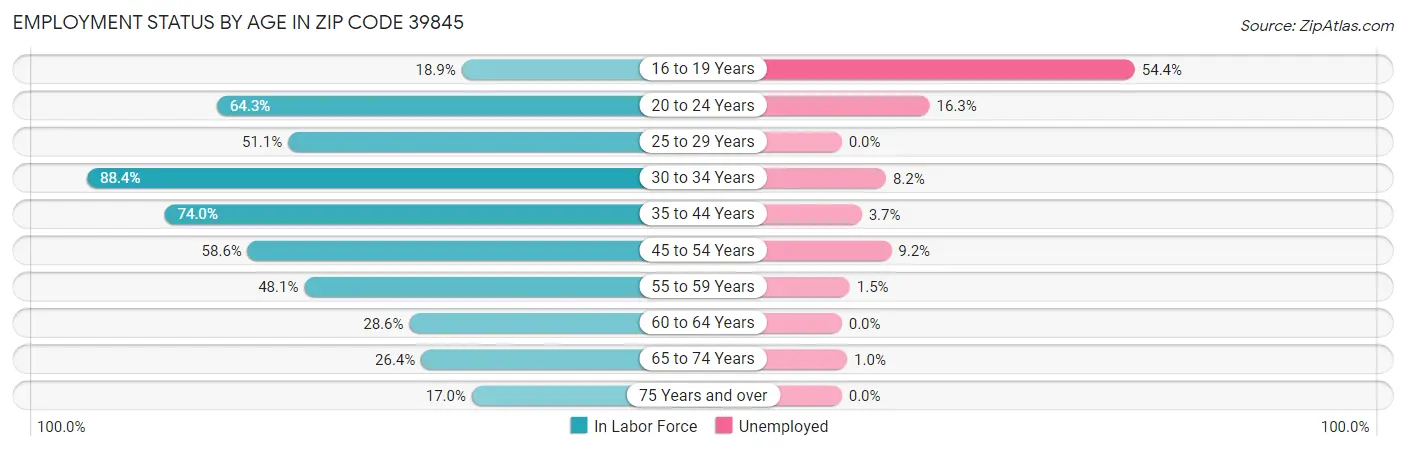 Employment Status by Age in Zip Code 39845