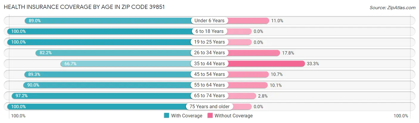 Health Insurance Coverage by Age in Zip Code 39851