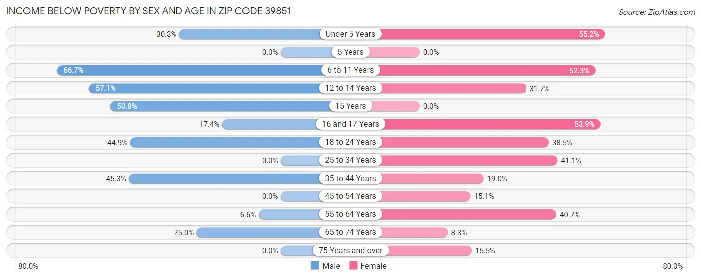 Income Below Poverty by Sex and Age in Zip Code 39851
