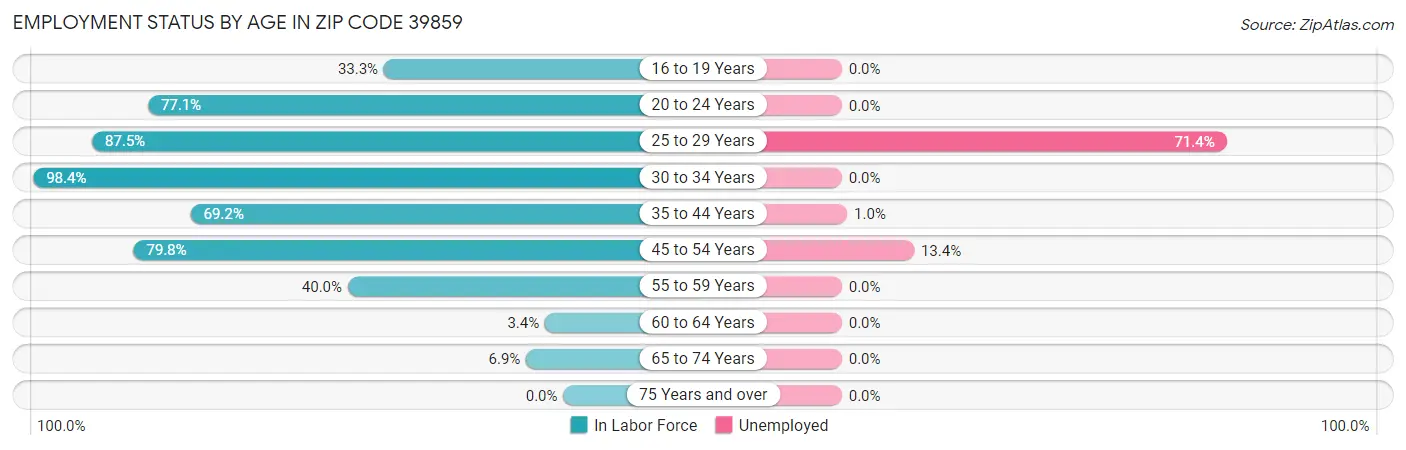 Employment Status by Age in Zip Code 39859