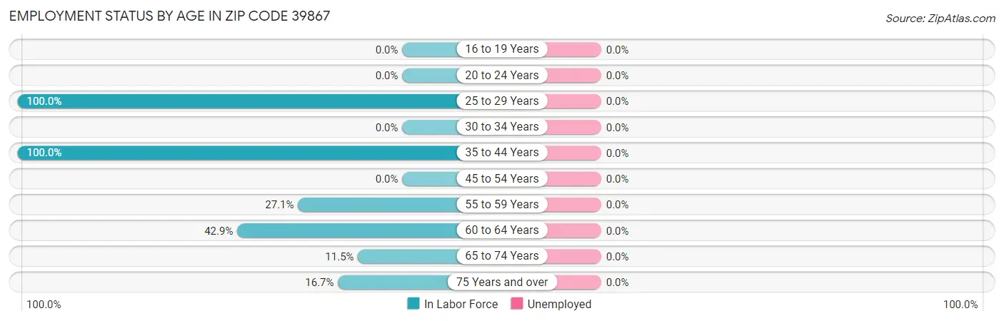 Employment Status by Age in Zip Code 39867