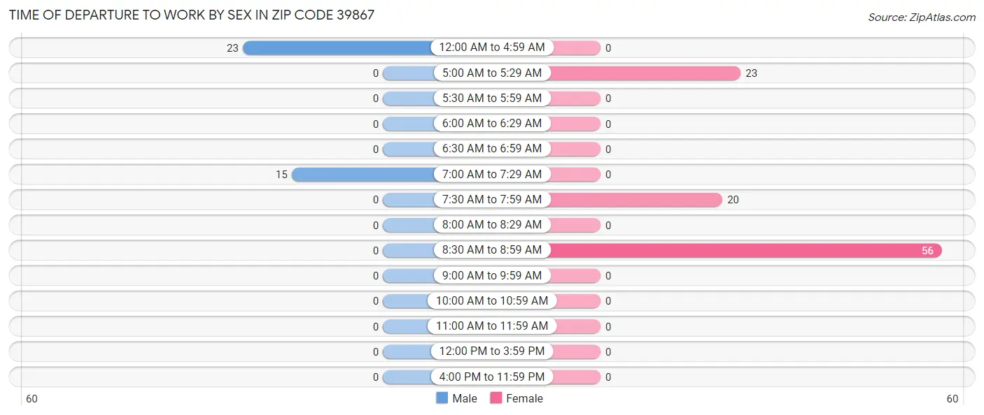 Time of Departure to Work by Sex in Zip Code 39867