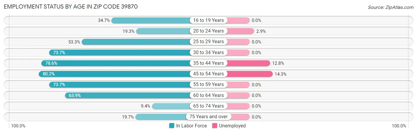 Employment Status by Age in Zip Code 39870