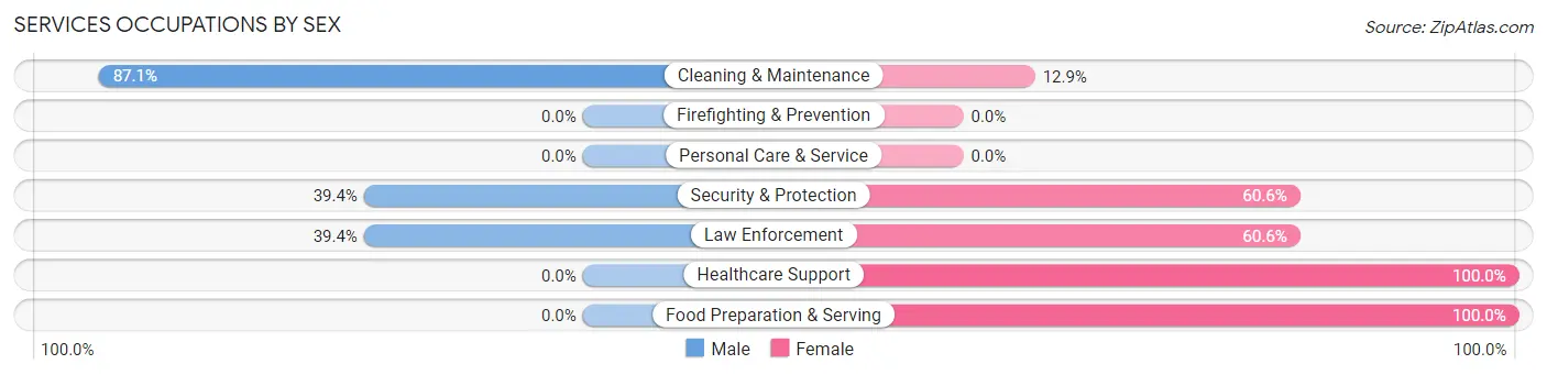 Services Occupations by Sex in Zip Code 39870