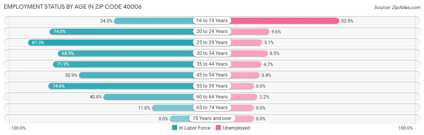 Employment Status by Age in Zip Code 40006