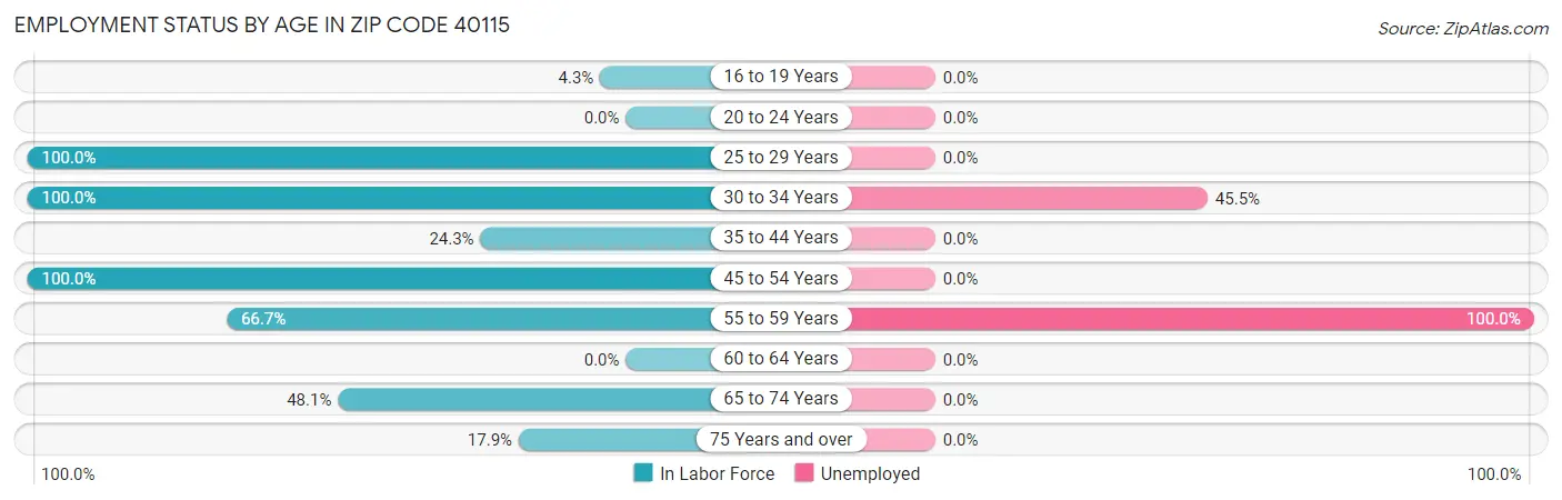 Employment Status by Age in Zip Code 40115
