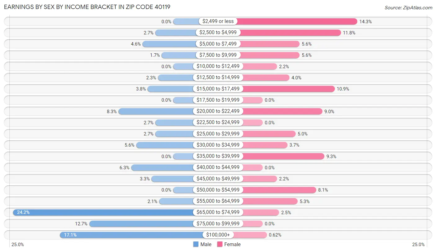 Earnings by Sex by Income Bracket in Zip Code 40119