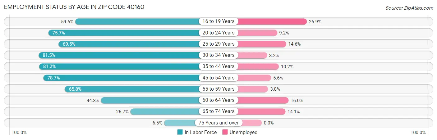 Employment Status by Age in Zip Code 40160