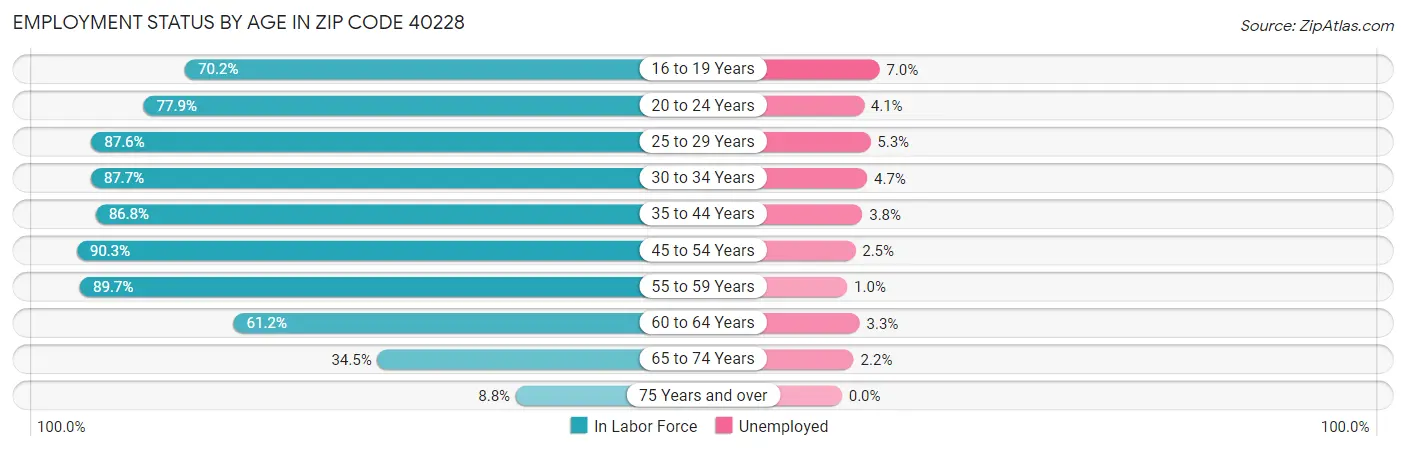 Employment Status by Age in Zip Code 40228