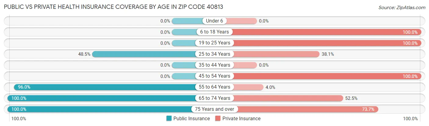 Public vs Private Health Insurance Coverage by Age in Zip Code 40813