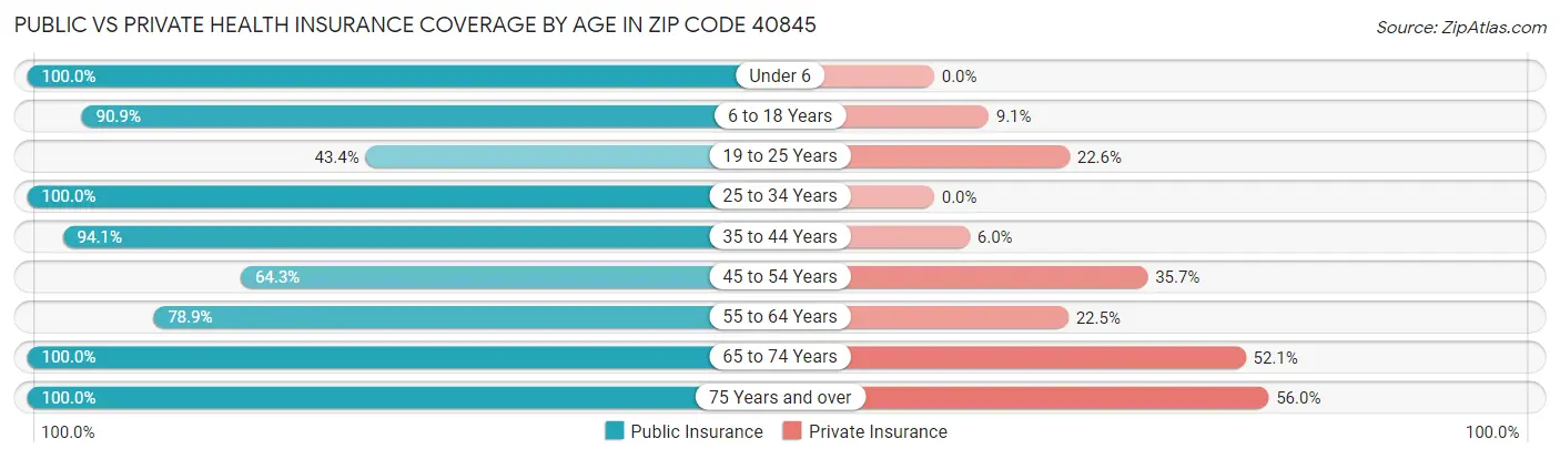 Public vs Private Health Insurance Coverage by Age in Zip Code 40845