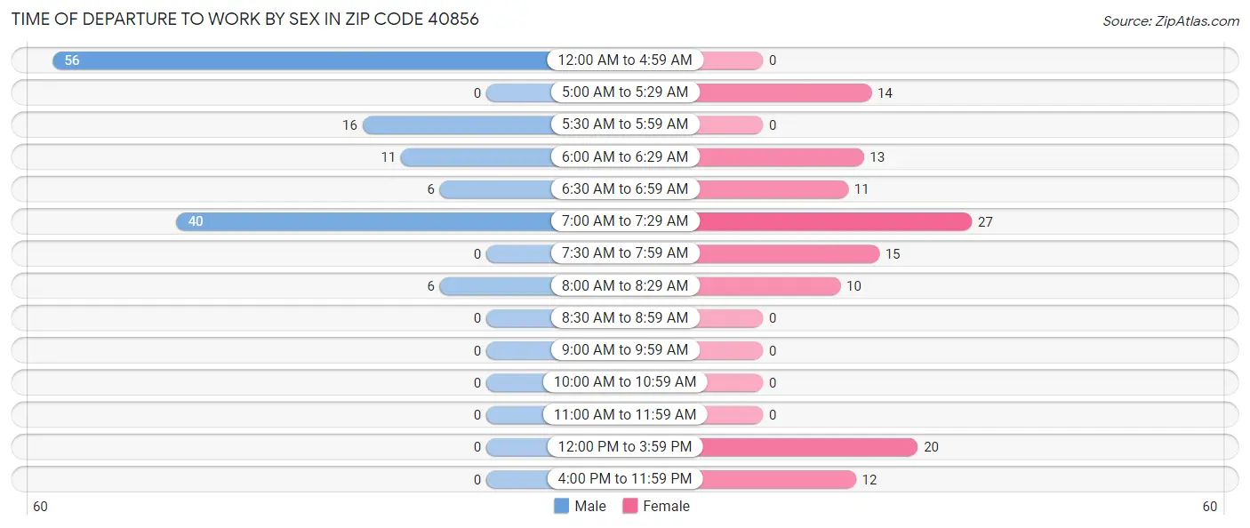 Time of Departure to Work by Sex in Zip Code 40856