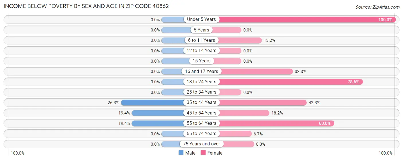 Income Below Poverty by Sex and Age in Zip Code 40862