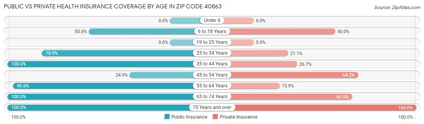 Public vs Private Health Insurance Coverage by Age in Zip Code 40863