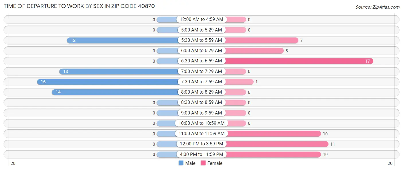 Time of Departure to Work by Sex in Zip Code 40870