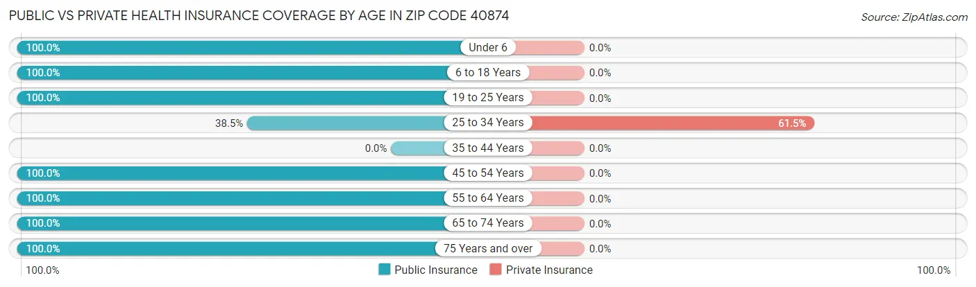 Public vs Private Health Insurance Coverage by Age in Zip Code 40874