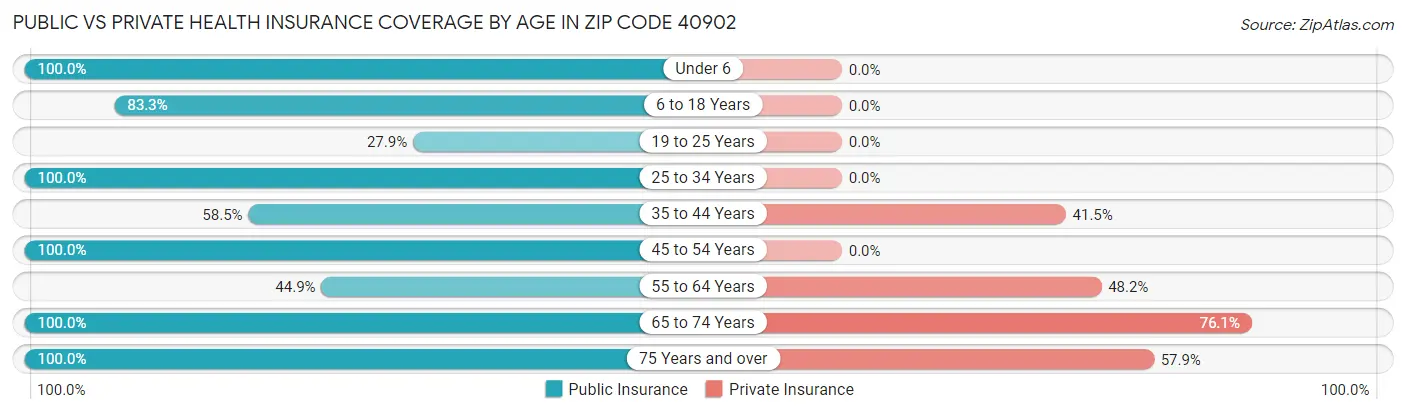 Public vs Private Health Insurance Coverage by Age in Zip Code 40902