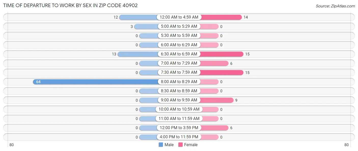 Time of Departure to Work by Sex in Zip Code 40902