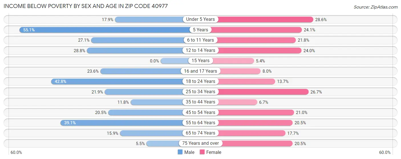 Income Below Poverty by Sex and Age in Zip Code 40977