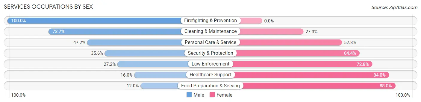 Services Occupations by Sex in Zip Code 40977