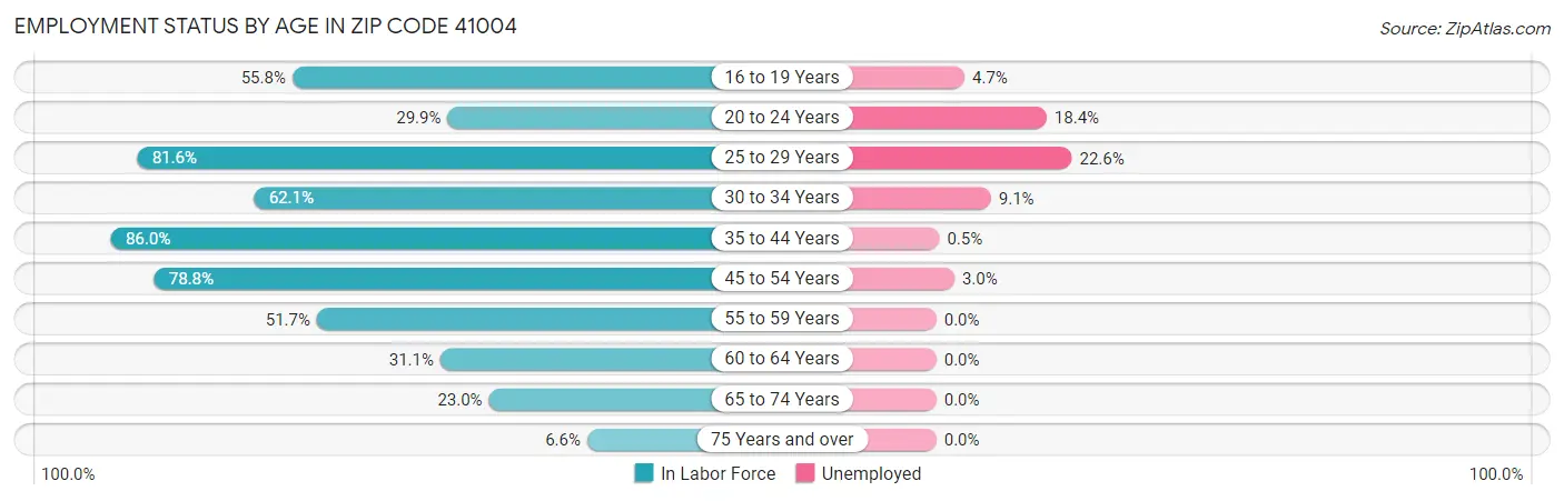 Employment Status by Age in Zip Code 41004