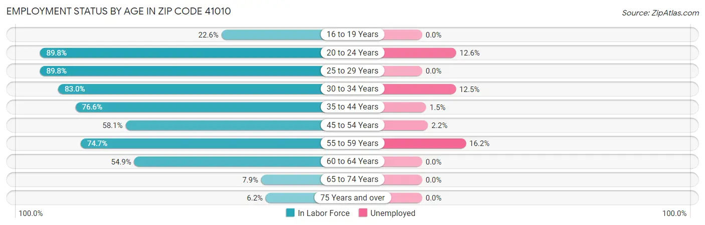 Employment Status by Age in Zip Code 41010