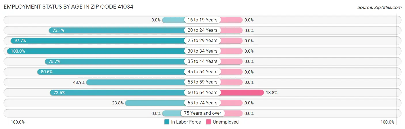 Employment Status by Age in Zip Code 41034
