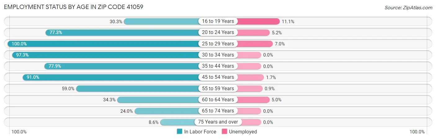Employment Status by Age in Zip Code 41059