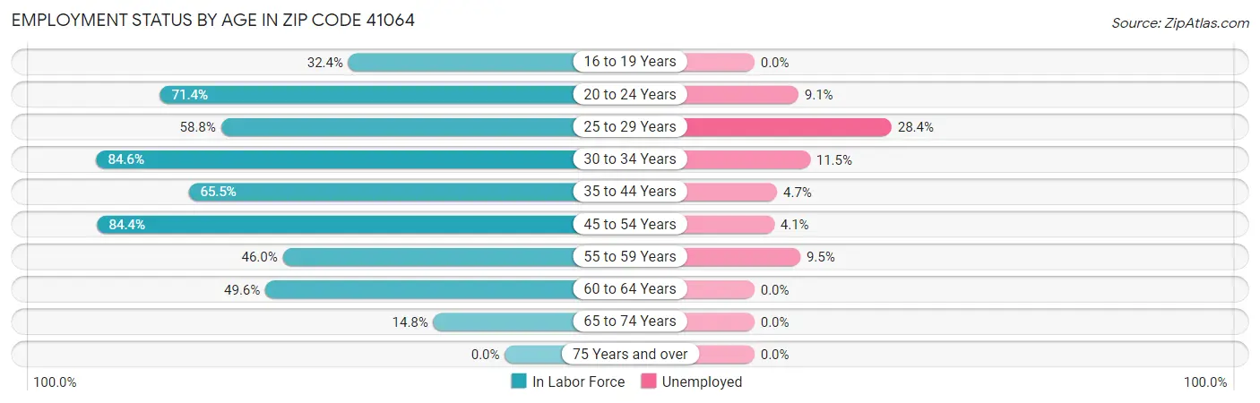 Employment Status by Age in Zip Code 41064