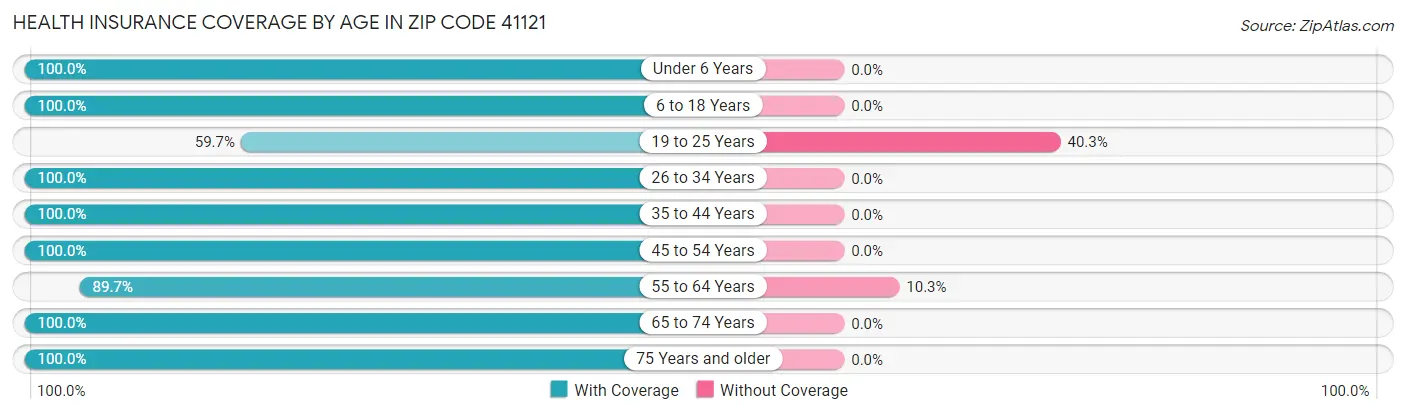 Health Insurance Coverage by Age in Zip Code 41121