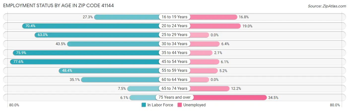 Employment Status by Age in Zip Code 41144