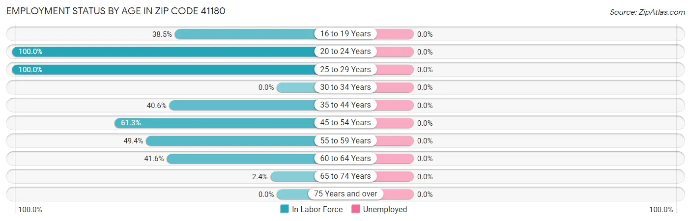 Employment Status by Age in Zip Code 41180