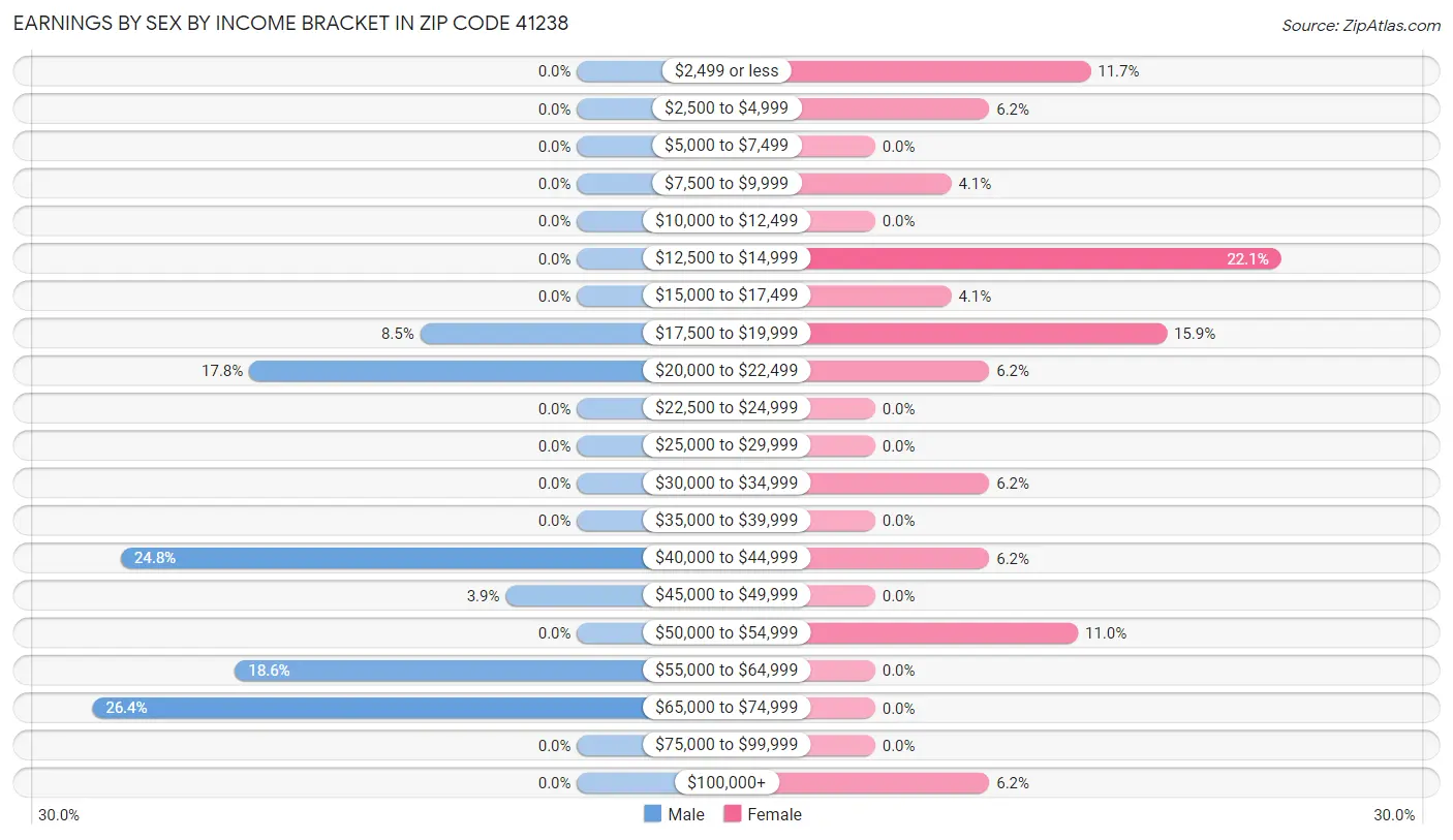 Earnings by Sex by Income Bracket in Zip Code 41238