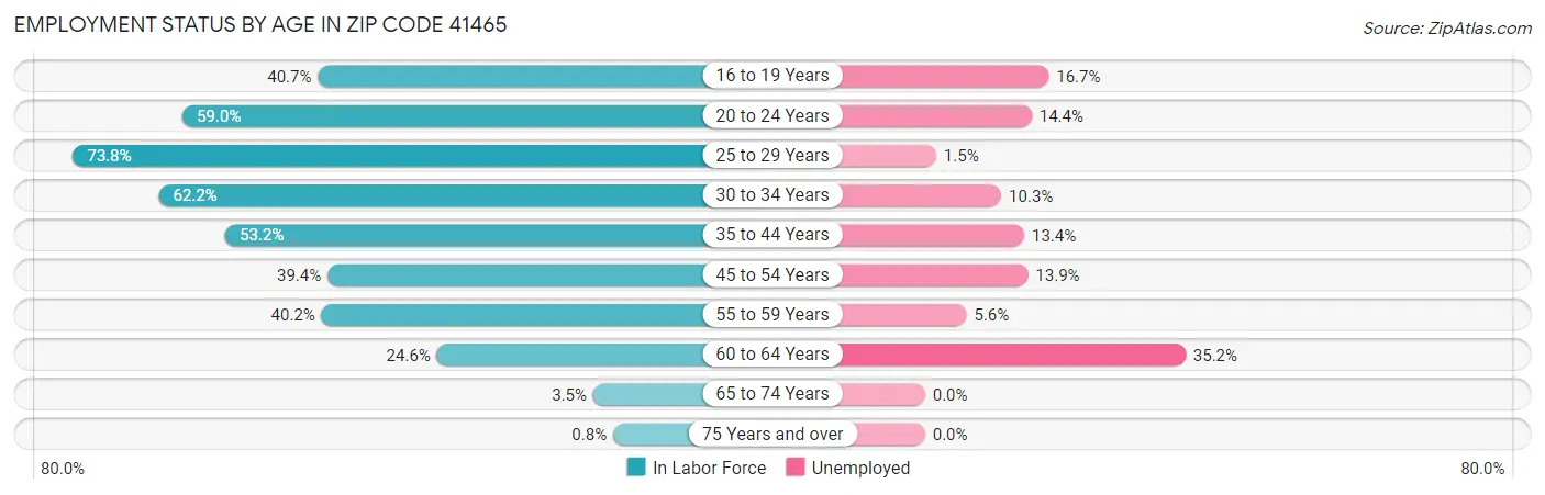 Employment Status by Age in Zip Code 41465