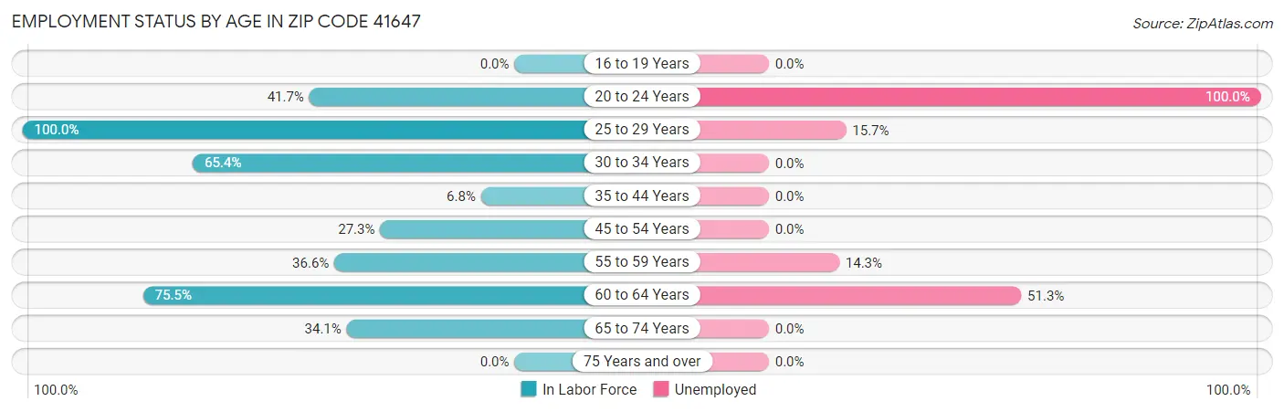 Employment Status by Age in Zip Code 41647