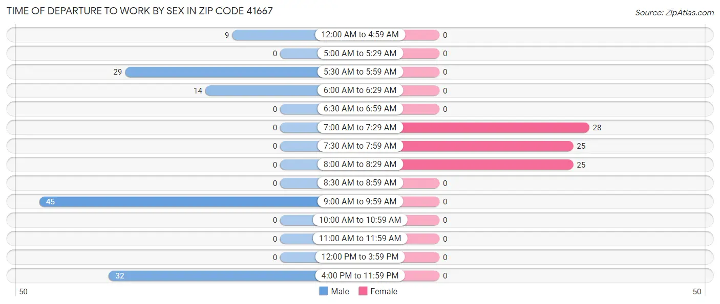 Time of Departure to Work by Sex in Zip Code 41667