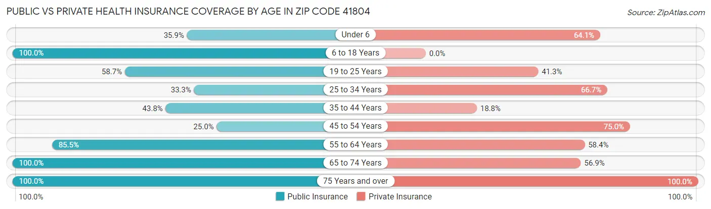 Public vs Private Health Insurance Coverage by Age in Zip Code 41804