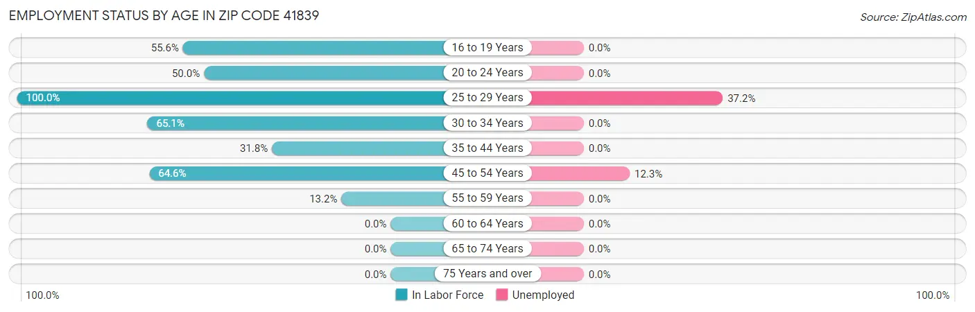 Employment Status by Age in Zip Code 41839