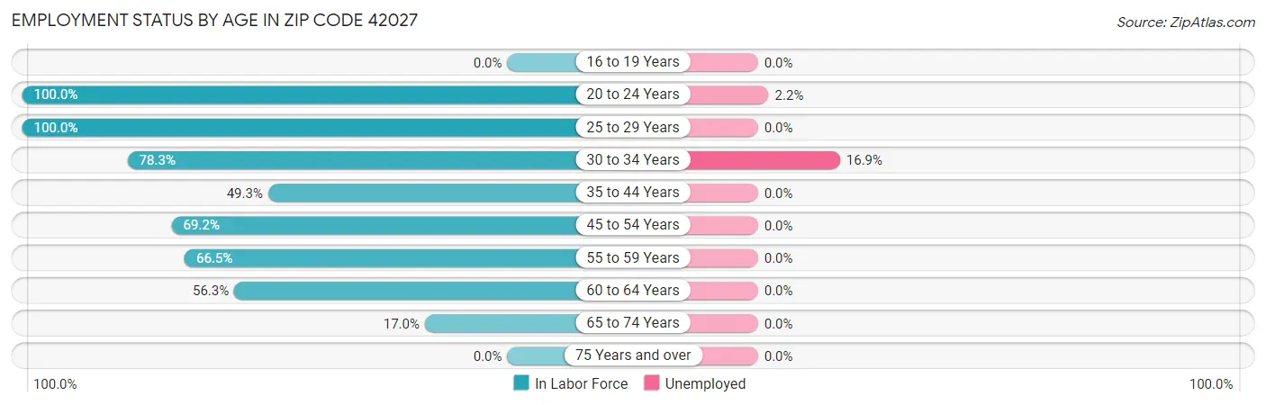 Employment Status by Age in Zip Code 42027