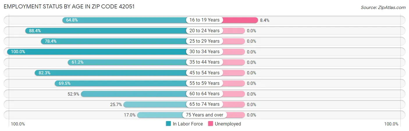 Employment Status by Age in Zip Code 42051