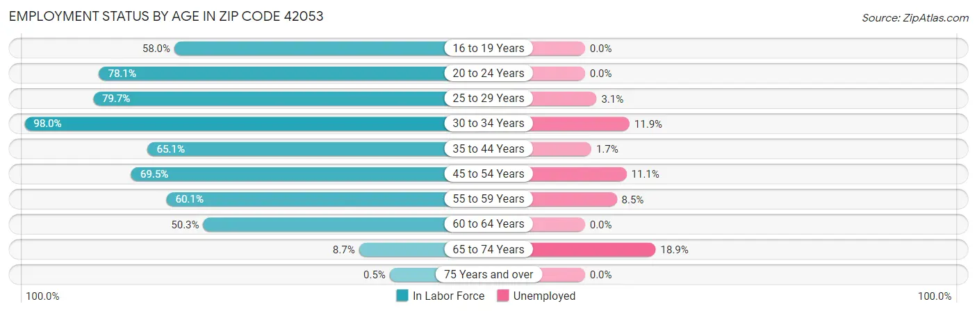 Employment Status by Age in Zip Code 42053