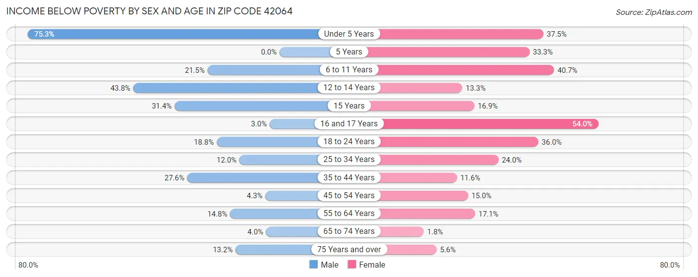 Income Below Poverty by Sex and Age in Zip Code 42064