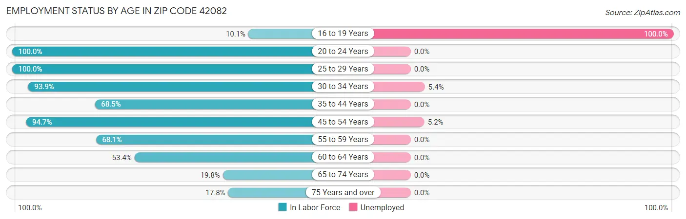 Employment Status by Age in Zip Code 42082
